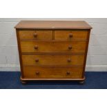 A VICTORIAN GOLDEN OAK CHEST OF TWO SHORT OVER THREE LONG GRADUATED DRAWERS, turned handles on