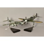 TWO NICE WOODEN DESKTOP AIRCRAFT MODELS, Supermarine Spitfire MK XVIII and de Havilland