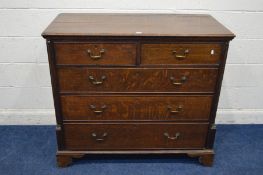 A GEORGE III OAK CHEST OF TWO SHORT OVER THREE LONG GRADUATED DRAWERS, with brass swan neck handles,