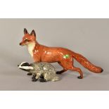 A BESWICK FOX, standing No1016A and a Beswick Badger, male No3393 (2)