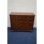 A GEORGIAN MAHOGANY CHEST OF TWO SHORT OVER THREE LONG GRADUATED DRAWERS, canted front corners,