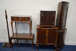 A QUANTITY OF VARIOUS REPRODUCTION MAHOGANY AND BURR WALNUT FURNITURE, to include a serpentine