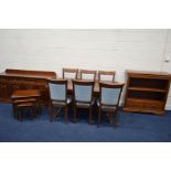 A REPRODUCTION CHERRYWOOD DINING SUITE, comprising an extending table, with a single fold out