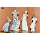 FOUR NAO FIGURES, Girl with Straw Hat, height 28cm, Girl Yawning, height 29cm, Girl Holding Her