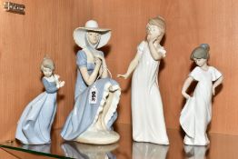 FOUR NAO FIGURES, Girl with Straw Hat, height 28cm, Girl Yawning, height 29cm, Girl Holding Her