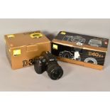 A BOXED NIKON D40 KIT, with an AF-S DX VR 18-55mm f3:5 lens with charger, battery, software and