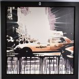 KRIS HARDY (BRITISH 1978) 'NEW YORK TAXI' a modernist New York street scene, signed bottom right,