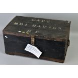 A LARGE WOODEN WWII ERA OFFICERS TRUNK/CHEST, approximately 68cm x 40cm x 32cm with metal