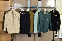 SEVEN MILITARY JACKETS, an Officers jacket with Royal Engineers buttons, etc, a black Dress jacket