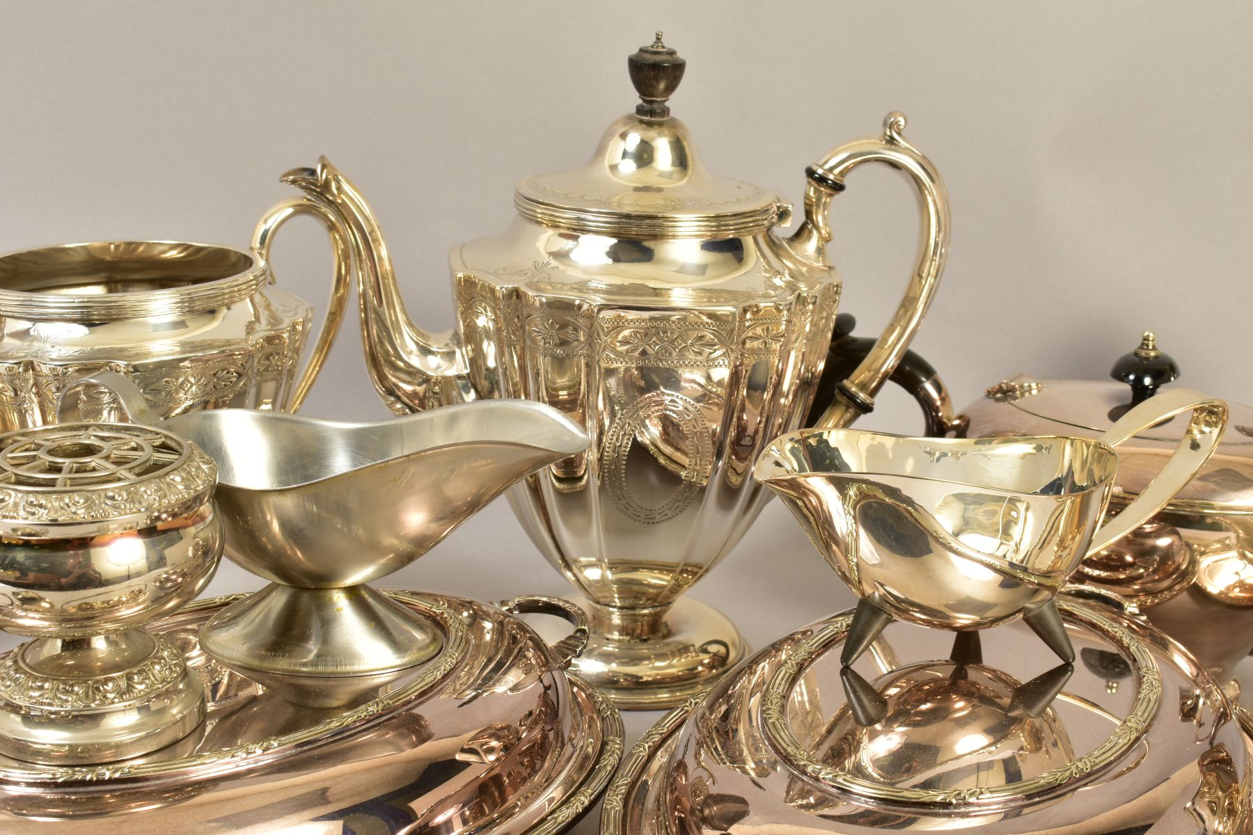 A BOX OF SILVER PLATE, etc, including a pair of oval entree dishes and covers, various sauce - Image 6 of 6