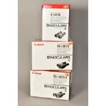 THREE BOXED PAIRS OF CANON IMAGE STABILIZER BINOCULARS, comprising of a 12 x 36 IS II, a 10 x 30