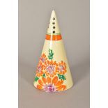 CLARICE CLIFF FOR NEWPORT POTTERY CONICAL SUGAR SIFTER, orange, 'Marguerite' pattern, c.1932,