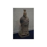 A LATE 20TH CENTURY COMPOSITE FLOOR STANDING FIGURE of terracotta style, depicting an Imperial