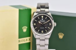 A 1971 ROLEX EXPLORER AUTOMATIC PRECISION WRISTWATCH, black dial with faded baton and Arabic numeral