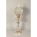 A LATE 19TH/EARLY 20TH CENTURY HINKS NO 2 LEVER OIL LAMP, with chimney, the clear glass spherical