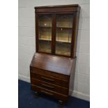 A 1940'S OAK BUREAU BOOKCASE, width 90cm x depth 41cm x height 193cm