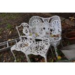 A CAST ALUMINIUM TWO SEAT GARDEN SOFA approximate width 105cm and two similar chairs (3)