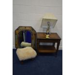 A REPRODUCTION THOMASVILLE BROWN LEATHER TOPPED SIDE TABLE, with two brushing slides flanking a