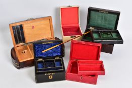 A SELECTION OF JEWELLERY BOXES AND A CHEROOT, to include five jewellery boxes such as a dark