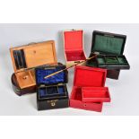 A SELECTION OF JEWELLERY BOXES AND A CHEROOT, to include five jewellery boxes such as a dark