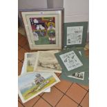 A SMALL QUANTITY OF 19TH AND 20TH CENTURY WATERCOLOURS AND PRINTS, including a set of five