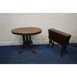 AN EDWARDIAN OVAL MAHOGANY CENTRE TABLE with four shaped carved legs, replacement top, width 88cm