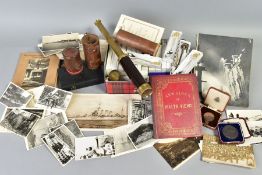 A BOX CONTAINING VARIOUS ITEMS attributed to a A B Clark, a sailor in the Royal Navy prior to