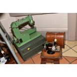 AN EARLY 20TH CENTURY CHILD'S SEWING MACHINE WITH CASE AND ANOTHER, comprising a 'LEAD' Japanese