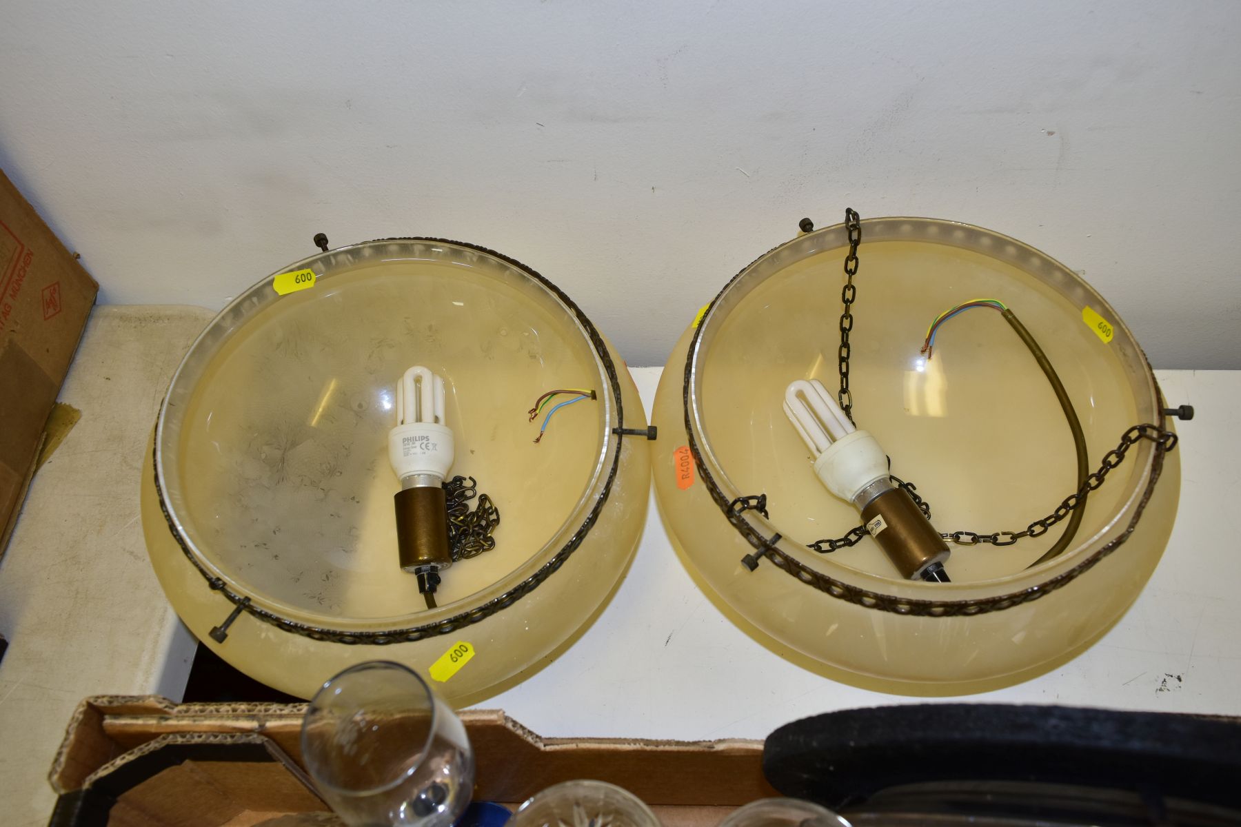 A COLLECTION OF GLASSWARE to include a pair of ceiling lights acid etched with foliate and satin - Image 2 of 2