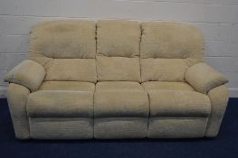 A G PLAN CREAM UPHOLSTERED THREE SEATER SETTEE, width 214cm