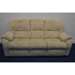 A G PLAN CREAM UPHOLSTERED THREE SEATER SETTEE, width 214cm