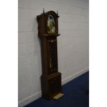 A MODERN OAK LONGCASE CLOCK, the brassed 9'' dial marked Fenclocks, Suffolk, clock height 197cm (