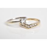 TWO 9CT GOLD CUBIC ZIRCONIA SET RINGS, the first a 9ct white gold ring set with a single circular