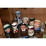 A GROUP OF SEVEN ROYAL DOULTON CHARACTER JUGS, 'Fat Boy' D5840, 'Buzz Fuzz' D5838, 'Capt Cuttle'