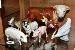 A GROUP OF CERAMIC FARM ANIMALS, to include Beswick Boar Ch 'Wall Champions 53rd' No1453A, 'Black
