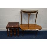 A MODERN CHERRYWOOD SQUARE TOPPED OCCASIONAL TABLE with two pull out folding tables, 51cm square x