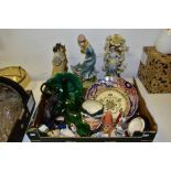 A BOX AND LOOSE CERAMICS etc, to include an Italian Art Deco style porcelain sculpture of a female