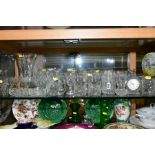 A GROUP OF CLEAR GLASSWARE INCLUDING A WHITEFRIARS COFFIN VASE, height 13cm, a spherical vase, a