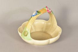 CLARICE CLIFF FOR NEWPORT POTTERY BASKET BOWL, having applied floral decoration across the handle,