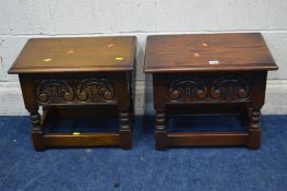 A NEAR PAIR OF OLD CHARM LOAK BIBLE BOXES, in two colours, width 47cm x depth 32cm x height 39cm,