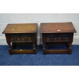 A NEAR PAIR OF OLD CHARM LOAK BIBLE BOXES, in two colours, width 47cm x depth 32cm x height 39cm,