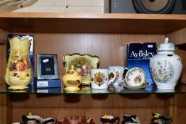VARIOUS AYNSLEY ITEMS AND A BOXED STERLING SILVER PHOTO FRAME, 'Millennium' height 12cm, to