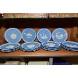 TWENTY BOXED WEDGWOOD LIGHT BLUE JASPERWARE CHRISTMAS PLATES 1969-1988 inclusive