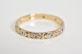 A 9CT GOLD DIAMOND FULL ETERNITY RING, the detailed band set with single cut diamonds