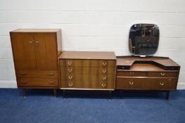 A G PLAN 1950'S TOLA AND BLACK TEAK CHEST OF FOUR LONG DRAWERS, width 97cm x depth 96cm x height