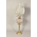 A LATE 19TH/EARLY 20TH CENTURY JINKS NO 2 DUPLEX OIL LAMP, with chimney, hob nail cut spherical