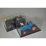 TWO UNBOXED UNIVERSAL HOBBIES FORDSON TRACTOR MODELS, 1/16 scale and contained in display