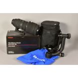 A SIGMA DG APO OS HSM 150-500MM F5 TELEPHOTO LENS, Canon fit with hood, carrying bag, original box