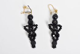A PAIR OF BEADED DROP EARRINGS, each drop earring designed with faceted beads and small round