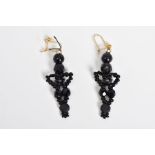 A PAIR OF BEADED DROP EARRINGS, each drop earring designed with faceted beads and small round